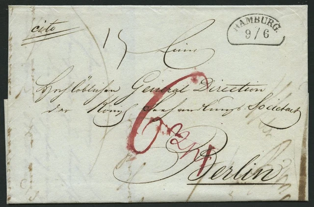 HAMBURG-VORPHILA HAMBURG, Nierenstempel auf Brief n. Berlin, handschriftlicher V