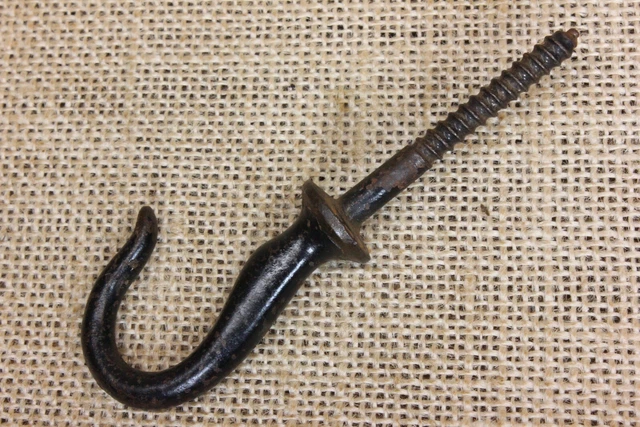 Old Plant Hook Oil Lamp Fish Serpent Small 1 7/8" Rustic Cast Iron Vintage Paint 2