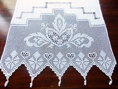 Brise-bise Brodé Main Blanc 50x110 Cm - Motif Fleur De Lys - Rideau Filtrant Artisanal