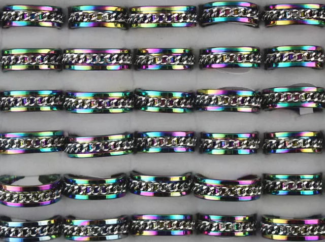 Wholesale Lots 47pcs Colorful Stainless Steel Jewelry Chain Rotation Mens Rings
