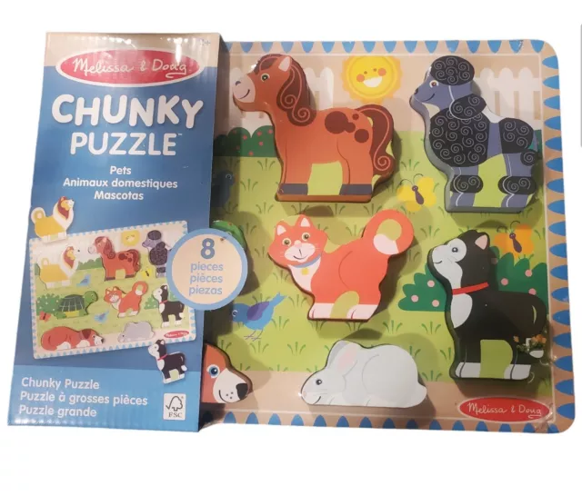 Melissa & Doug Pets Wooden Chunky Animal Puzzle (8 pcs) New