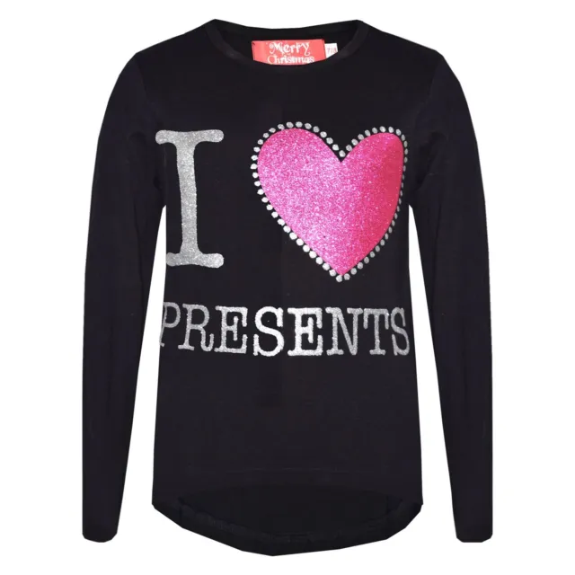T-shirt moda top bambina bambini I Love Presents stampa moda alla moda regalo di Natale 2-13 anni