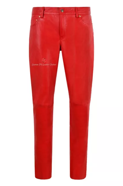 Ladies Leather Pant Red Jeans Casual Style Pant Real Lambskin Trousers 4532