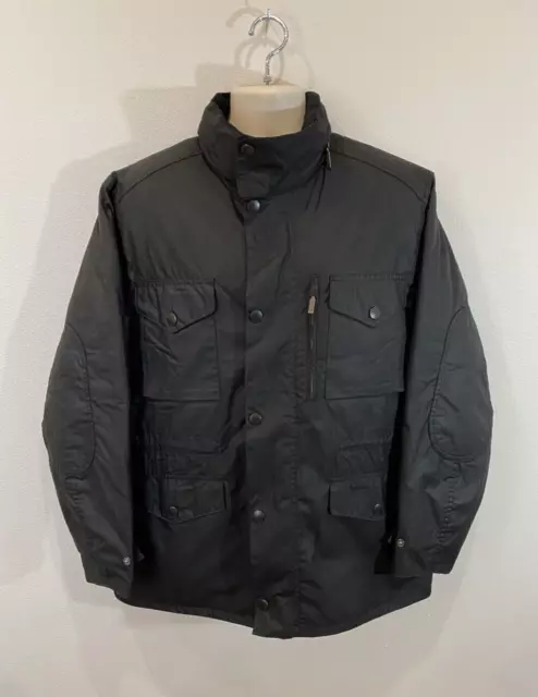 Barbour Sapper Wax Jacket - Foldable Hood Coduroy Collar Mens Large L Black Coat Barbour Sapper Wax Jacket - Foldable Hood Coduroy Collar Mens Large L Black Coat