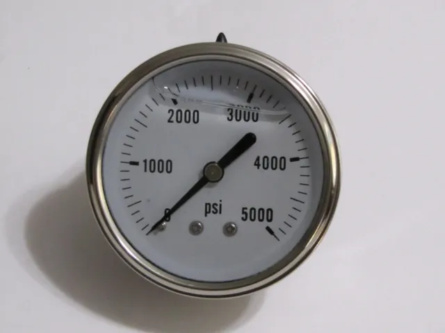 0-5000 PSI Liquid Filled Pressure Gauge, 2.5” Stainless Steel Face, 1/4" CBM NPT