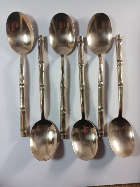 Lot of 6 Vintage Spoons 7 1/2" Thai Bronze Bamboo Flatware