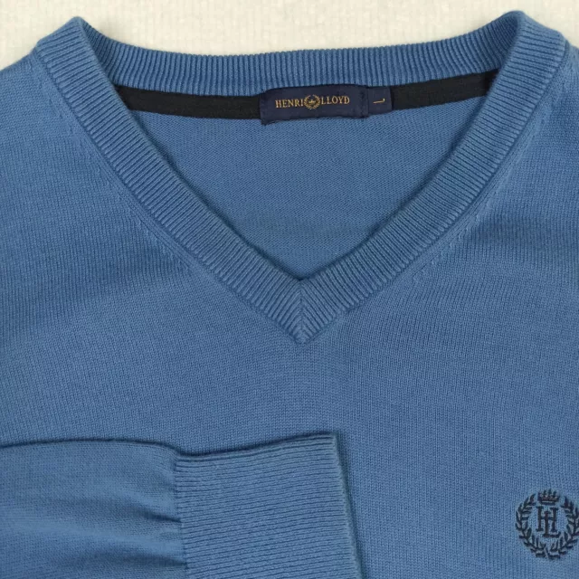 Henri Lloyd da Uomo L Felpa Scollo A V Maglione Blu Pullover Taglia Large