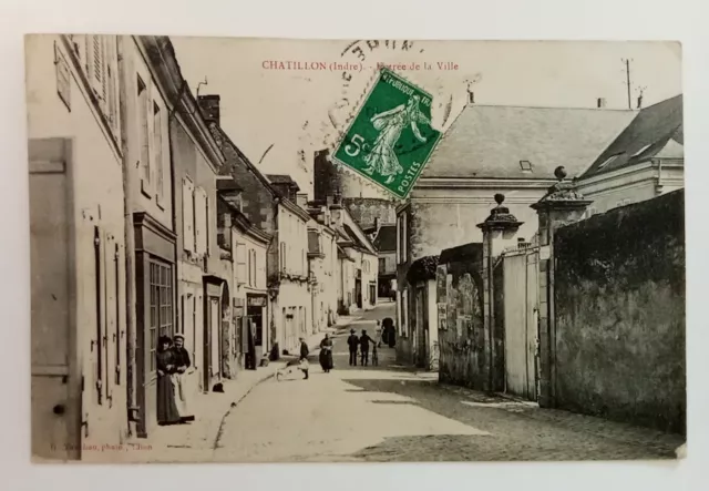 CPA, CHÂTILLON (36), Entrée de la Ville, Animée 1908