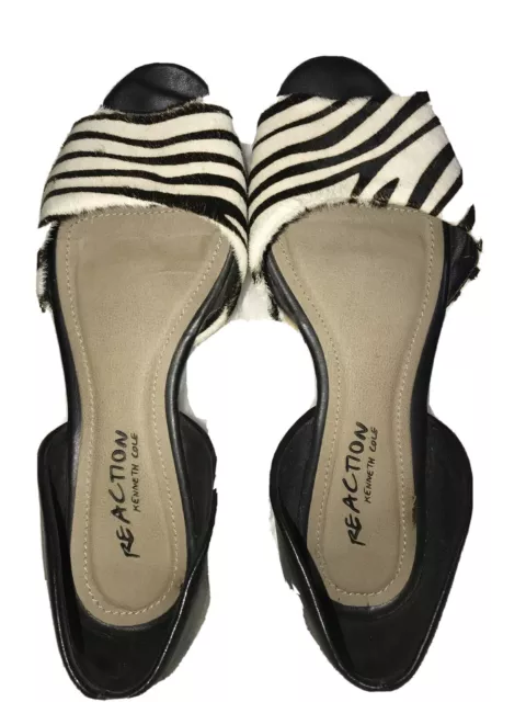 Kenneth Cole Reaction Women’s Tina Tot Flat Sandal Zebra Hair On Hide SZ 6M