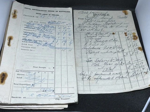 Masonic Invoice Book Payments Unusual Ephemera Curios Item 1930s?