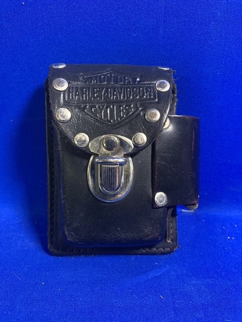 Vtg Harley Davidson Black Leather Cigarette Lighter Case Studded Belt Loop L@@K!