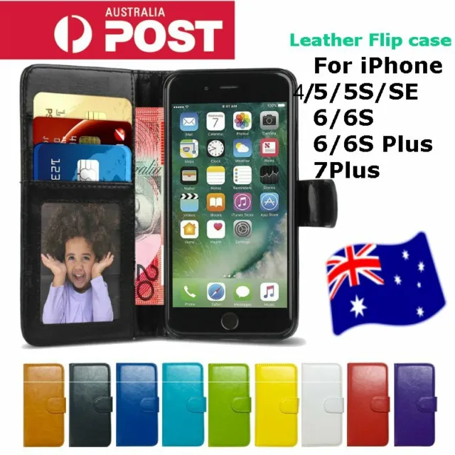 Premium Flip Wallet Case PU Leather Card Slot Cover For iPhone 4/5/5c/6/6+/7plus