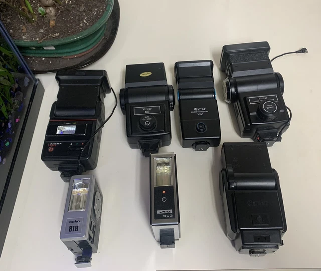 Broken Film Camera Flash Lot , Canon, Hanimex, Vivitar, Kako, Metz, Vintage Film