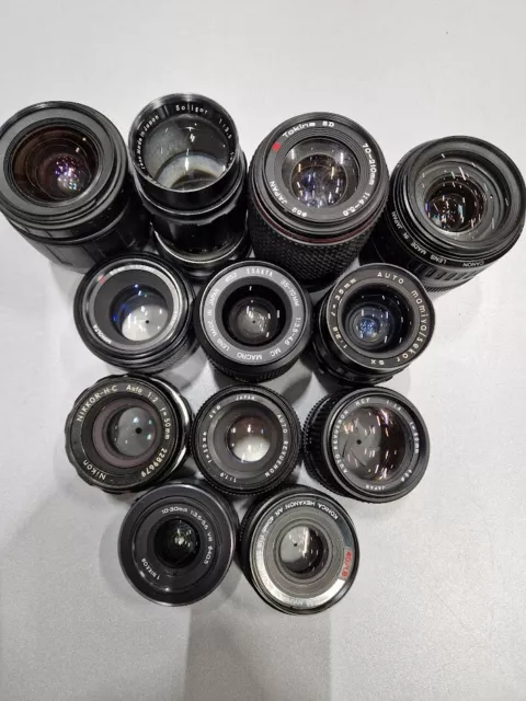 Lot of 12 Zoom Lens Various Models 38-80mm / 135mm / 70-210mm / 50mm For Parts