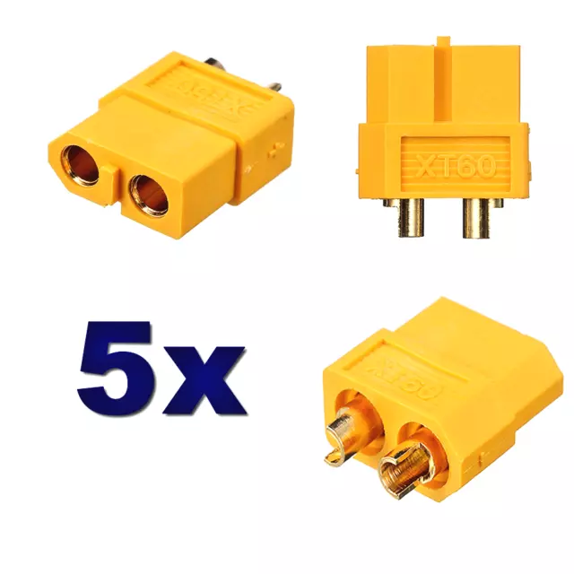 ✅ 5 Stück Original XT60 Goldstecker Stecker Female Lipo Akku Weiblich 2Pin 60A ✅