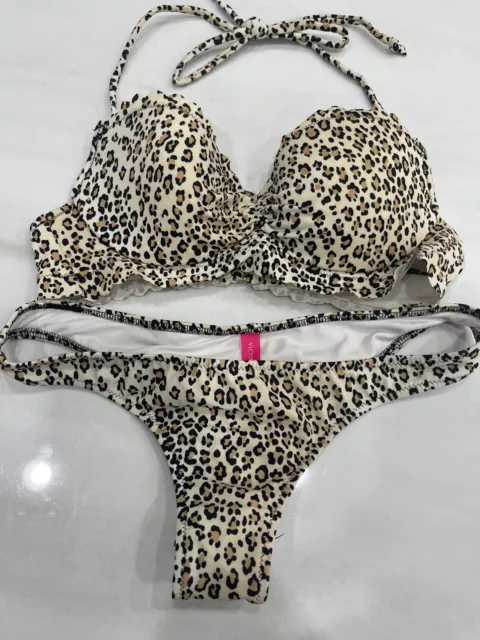 Victoria’s Secret Animal Cheetah Leopard Print Bikini Top 32A Cheeky Bottom XS