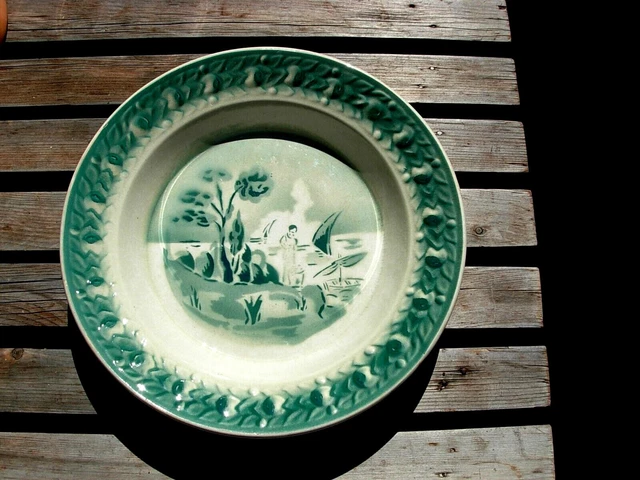 Beau plat rond ancien signé Moulins des LOUPS & Hamage Pastorale époq année 1900