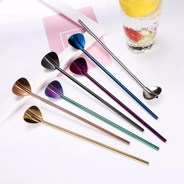 Creative Long Drinking Straw With Spoon Stainless Steel Coffee Stirring Spoons