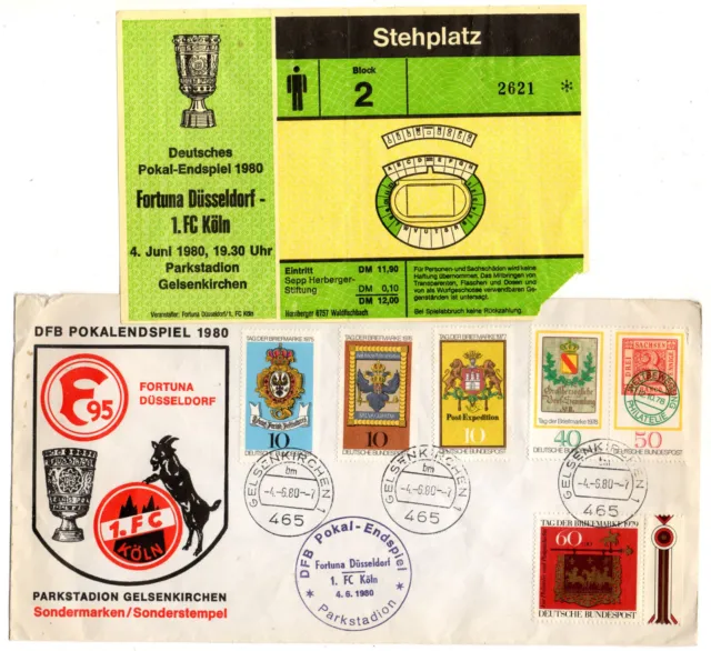 Ticket DFB-Pokal-FINALE 1980 Fortuna Düsseldorf - 1. FC Köln inkl. Ersttagsbrief