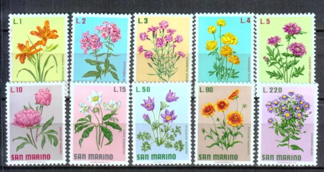 San Marino 1971 984-93 Flores Sellos Nuevos Mnh