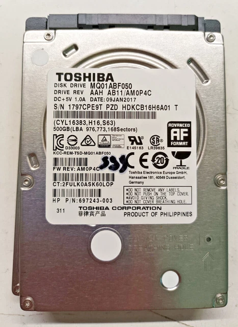Disque Dur Interne Toshiba MQ01ABD050V - 500Go - 2,5" - SATA II - 5400tpm - 8MB Cache