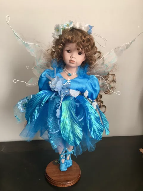 Handmade 16” Tanya Sparkled Blue Fairy Collector’s Doll Stand Included