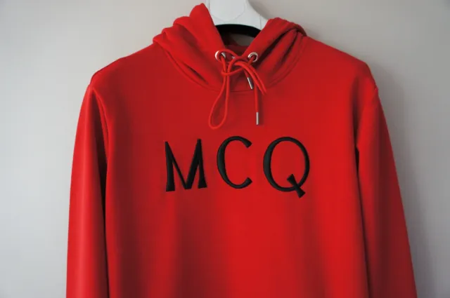 MCQ by Alexander McQueen Men's Embroidered "McQ" Logo Riot Red Hoodie  (BNWT)