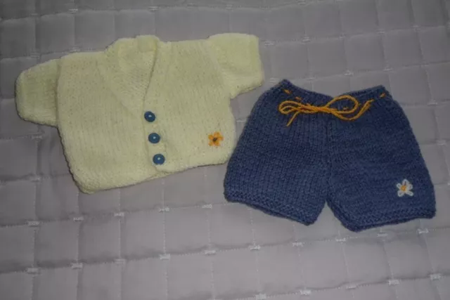 Hand Knitted Teddy Clothes to fit 12-14" Teddy Bear Cardigan & Trousers