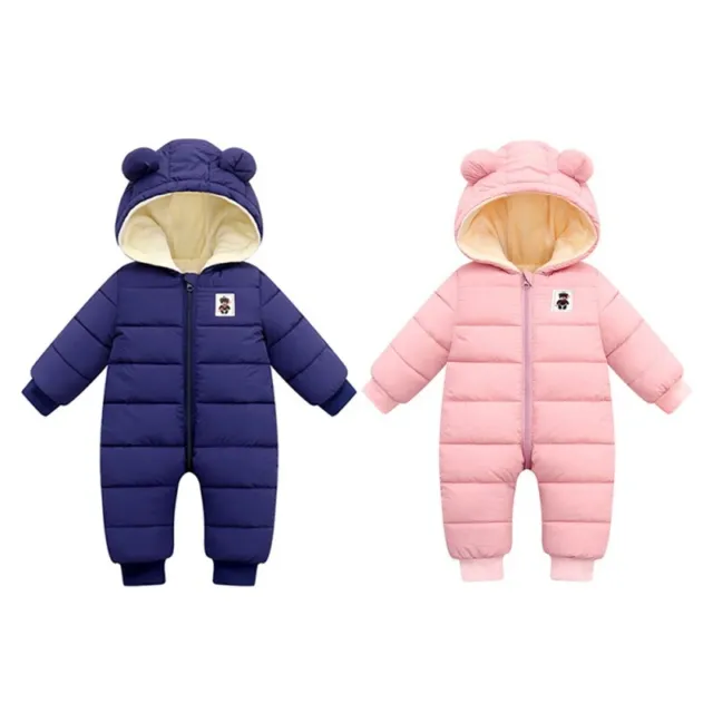 Newborn Infant Baby Winter Fleece Jumpsuit Hooded Romper Bodysuit Outfit