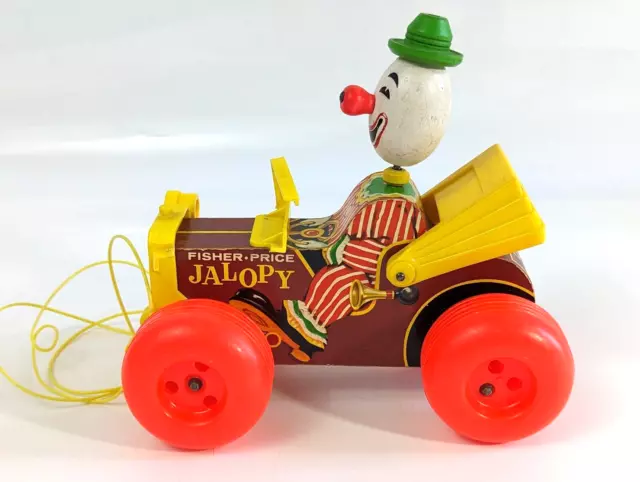 Vintage 1965 Fisher Price Jalopy Pull Toy Car Truck Circus Clown Bobble Head 724