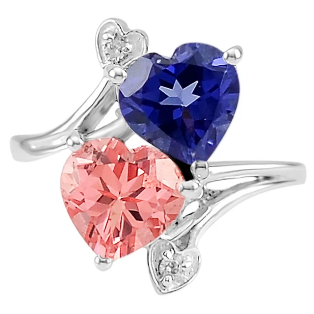 Treated Peach Morganite and Tanzanite 925 Silver Ring s.6.5 Jewelry