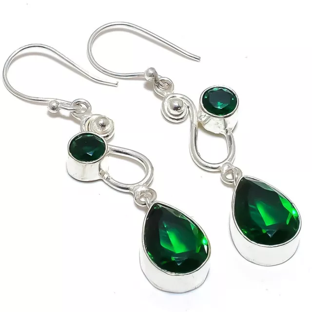 Chrome Diopside 925 Sterling Silver Plated Jewelry Earring 2.2" M2259