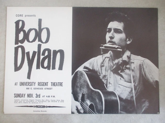 Original 1963 Bob Dylan Syracuse University Regent Theater Tour Concert Poster Original 1963 Bob Dylan Syracuse University Regent Theater Tour Concert Poster