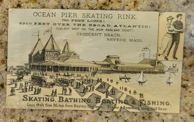 Victorian Trade Card Ocean Pier Skating Rink Revere MA