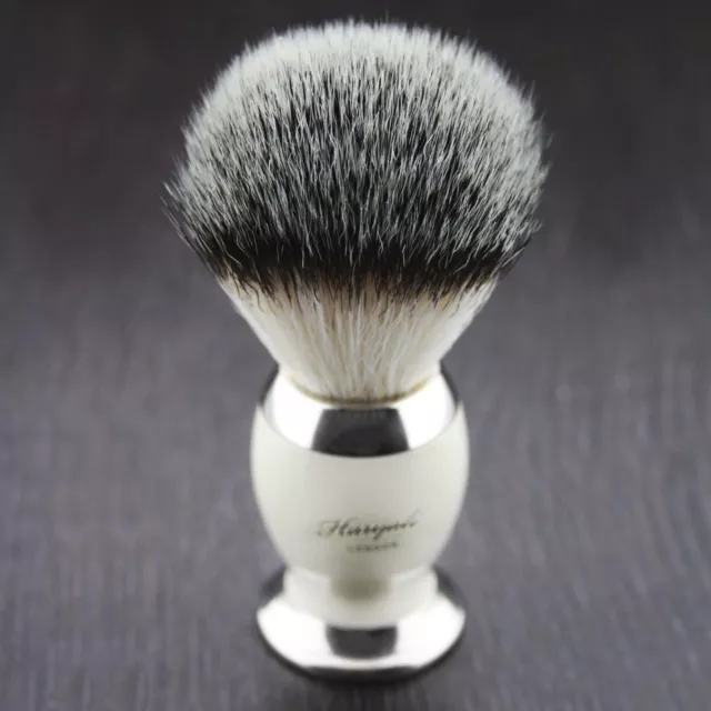 Homme Synthétique Argent Pointe Blaireau Rasage Brosse Avec Couleur Ivoire Métal 2