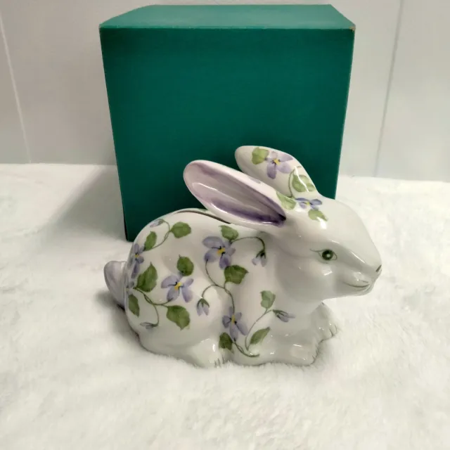 Bunny Rabbit Piggy Bank with Purple Flowers , Andrea by Sadek