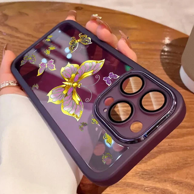 For iPhone 15 Pro Max 14 13 12 11 Butterfly Pattern Clear Soft Phone Case Cover