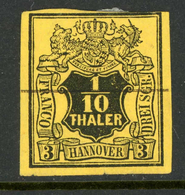 Germany 1851 Hanover 1/10 th Yellow Scott # 6 VFU N439