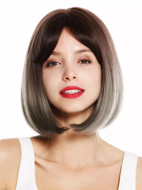 WIG ME UP Perruque pour Femme Carré Court Longbob Longue Pony Braun Gris Mélange