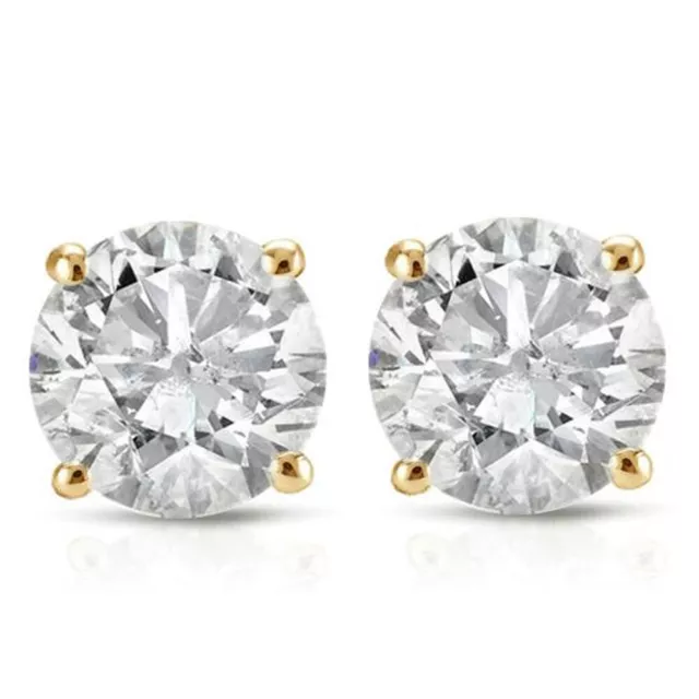 1ct TW Round Natural Diamond Studs Earrings in 14K Yellow Gold with Screw Backs
