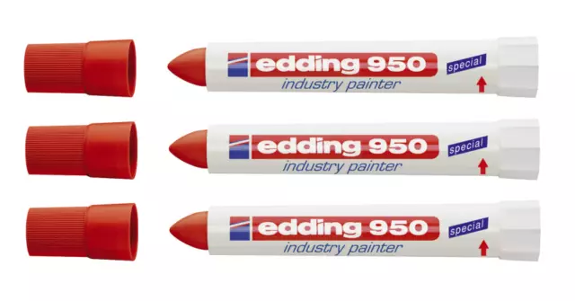 3 x Edding 950 industry painter Spezialmarker Strichstärke 10mm, rot