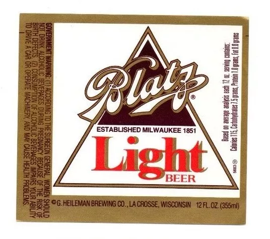 USA - Beer Label - G. Heileman Brewing Co, La Crosse, WI - Blatz Light Beer