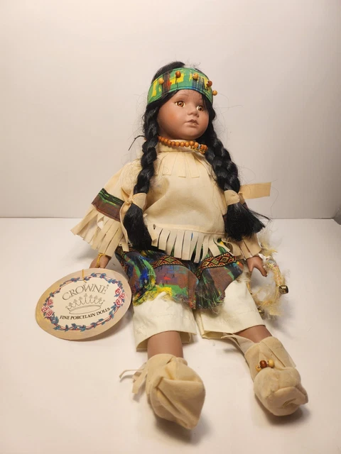 Crowne Fine Porcelain Native American Princess Doll Vintage 1990 🔥