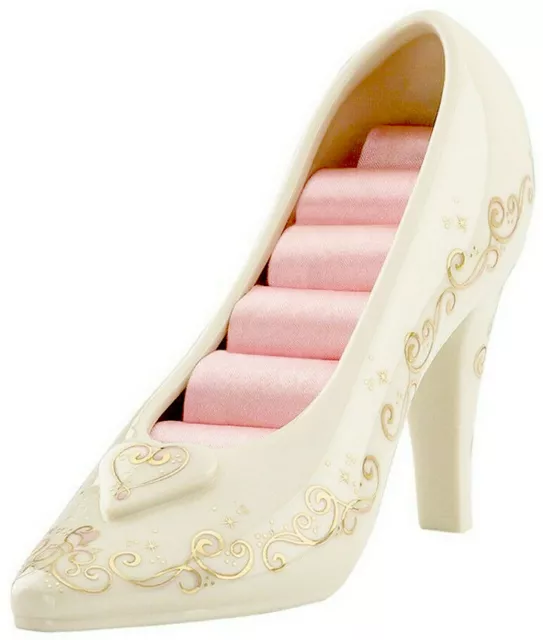 Lenox Disney Cinderella's Porcelain Slipper Ring Holder Pink Satin/Gold Trim New