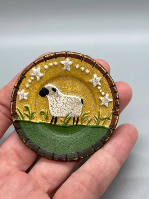 Ragon House Primitive Redware Pottery Mini Plate Ornament  Sheep Design