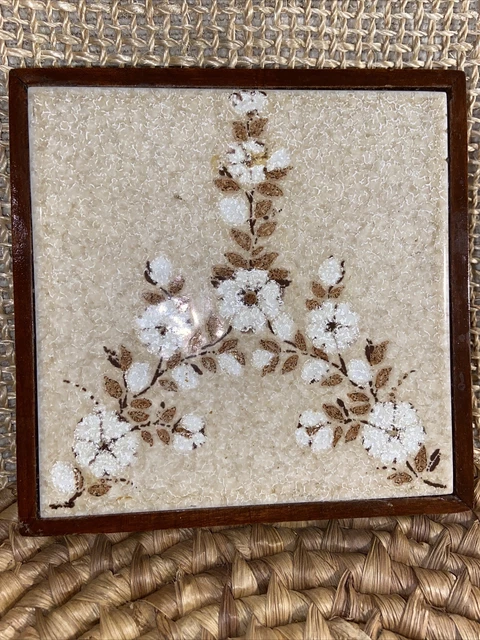 Vintage Gold Italian Semigres Hand Painted Terracotta Art Pottery Tile Trivet
