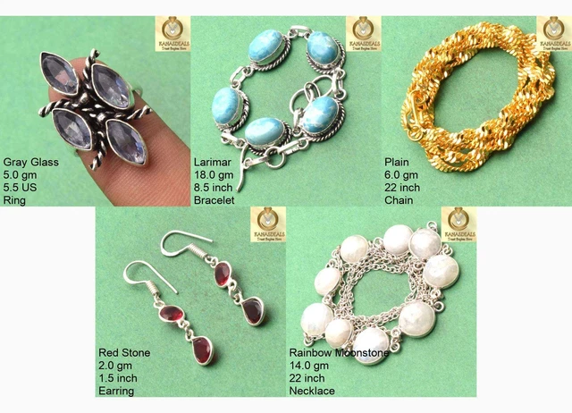 Gray Glass & More Ring Earring Chain Bulk Lot 10pc Plated Jewelry CMB-45681_90