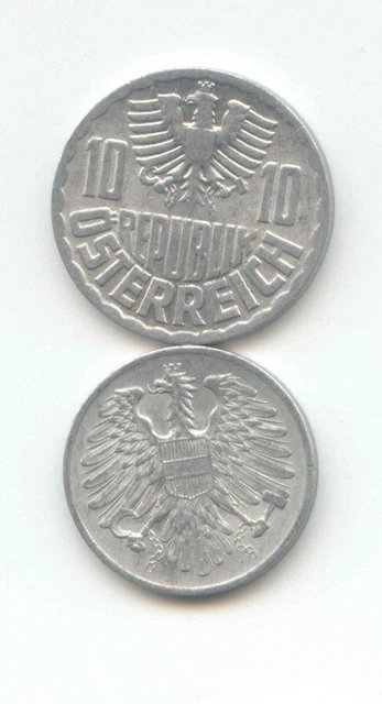 AUSTRIA 1972 10 Groschen 1964 2 Groschen - Two Coins Republik Osterreich