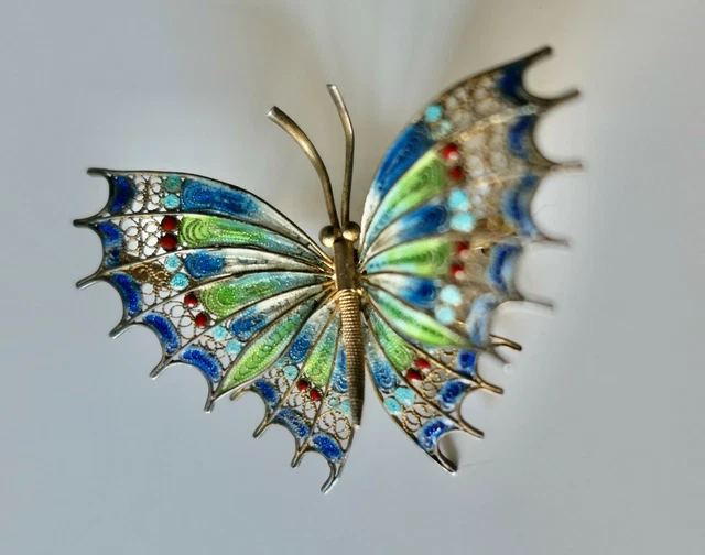Ancienne Broche Noeud en Argent Vermeil avec Pierre Blanche