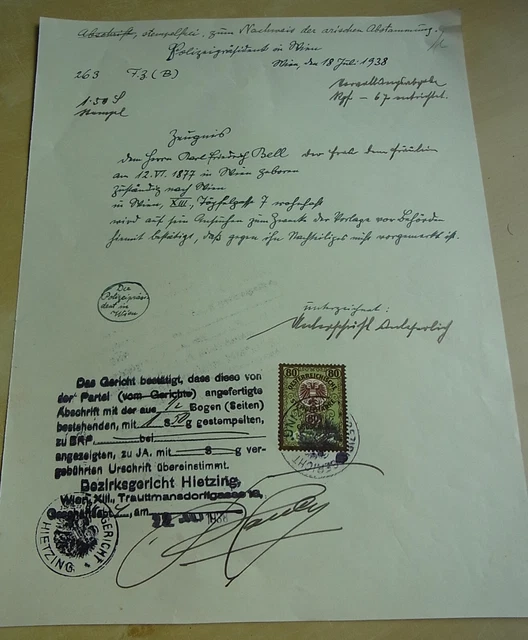 Wo Beantrage Ich Ein Polizeiliches Führungszeugnis DOCUMENT VIENNE 1938 Polizeiliches Führungszeugnis Karl Friedrich Bell